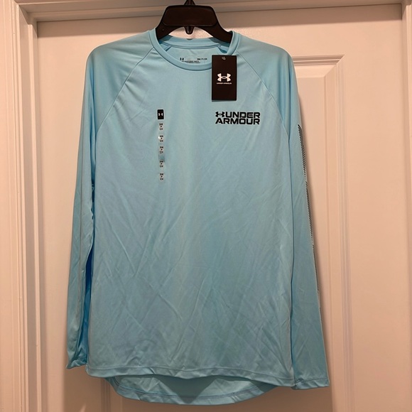 Under Armour Shirt NWT Loose Fit Size Small Baby Blue Velocity Graphic - Picture 10 of 10
